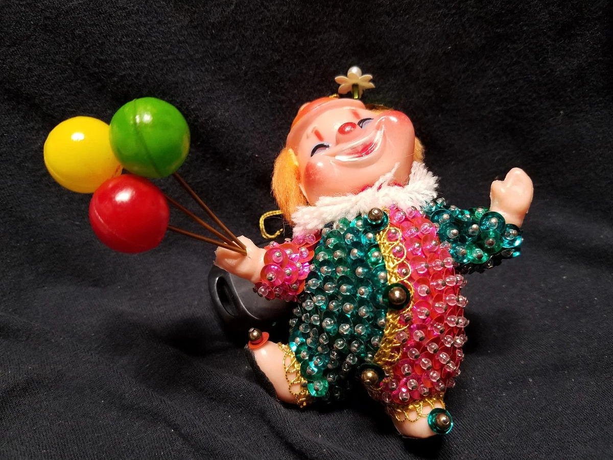 Rare Clown Ancien En Ouate Pour Décoration De Noël - 13 Cm - Vintage