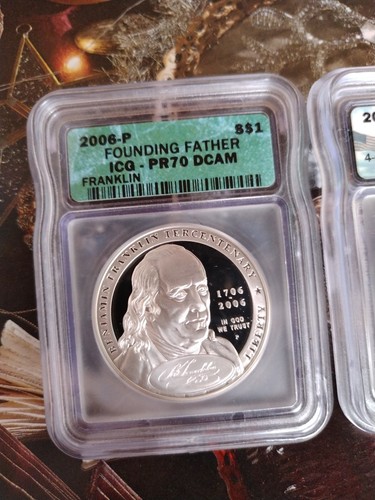 2006 P Ben Franklin 2 Coin Set $1 ICQ PF 70 DCam MS 70 Founding Father dollar - Picture 3 of 9