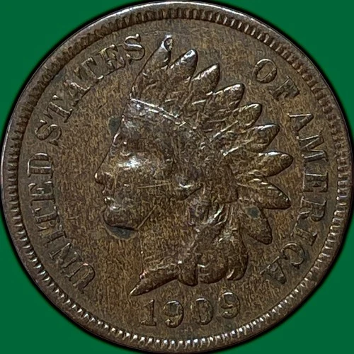 1909 Indian Head Cent Choice Very Fine VF+ Coin, Cleaning #34003