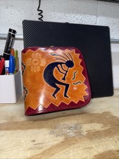 Vintage Genuine Leather 24 Slot CD Case Wallet featuring Kokopelli Design