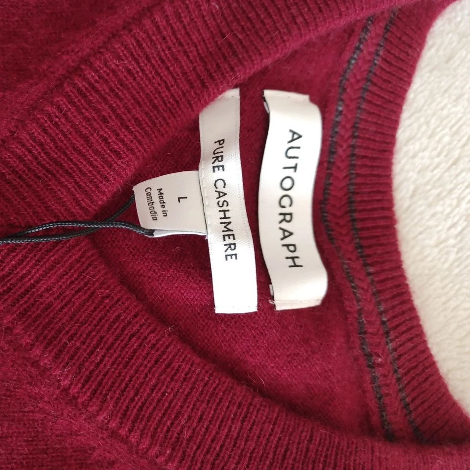 M&S Autograph Mens Cashmere Jumper Size L Burgundy - Image 4 of 4