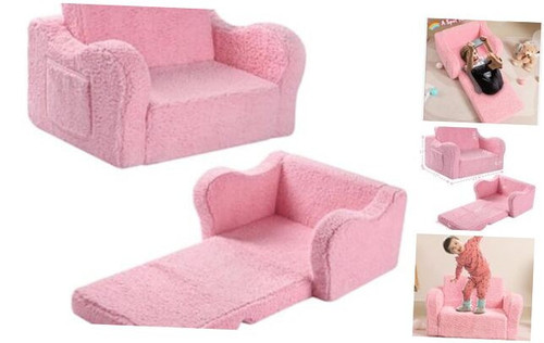 Kids Chairs for Toddler, 2-in-1 Toddler Soft Sherpa Couch Fold Out,