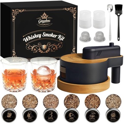 Cocktail Smoker Set, Holzchips, 2 Gläser, Feuerzeug, Geschenk für Männer