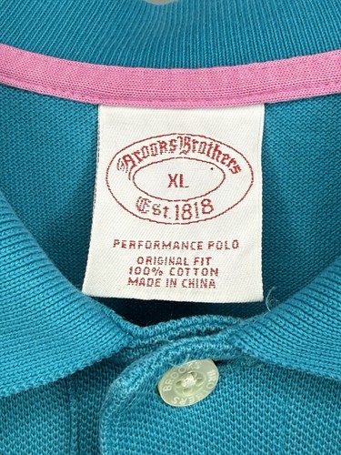 Brooks Brothers Men XL Blue Teal Pig Palm Logo Performance Polo Shirt Cotton - Picture 4 of 6