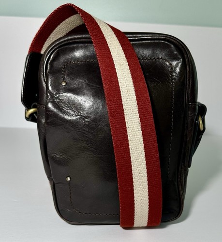 Bally Men's Unisex Dark Brown Leather Crossbody Shoulder Bag - Picture 1 of 12