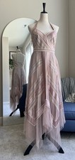 BCBG MAX AZRIA PINK EMBROIDERED FLOWY HANDKERCHIEF COCKTAIL DRESS 8