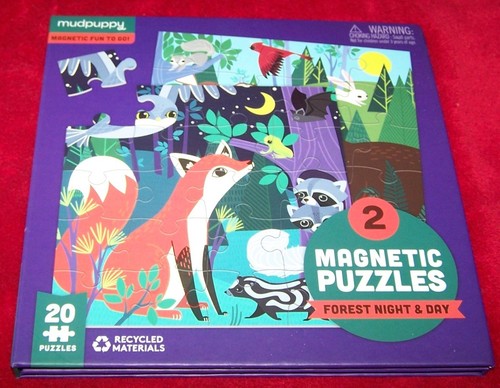 NEU Mudpuppy "Wald Nacht & Tag" 2 magnetische Puzzles dreifach faltbares Buch Alter 4+ - Bild 1 von 3