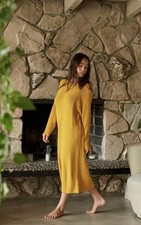 Free People FP Beach Oversized Sweater Midi Dress Women Large Warm Golden Yellow