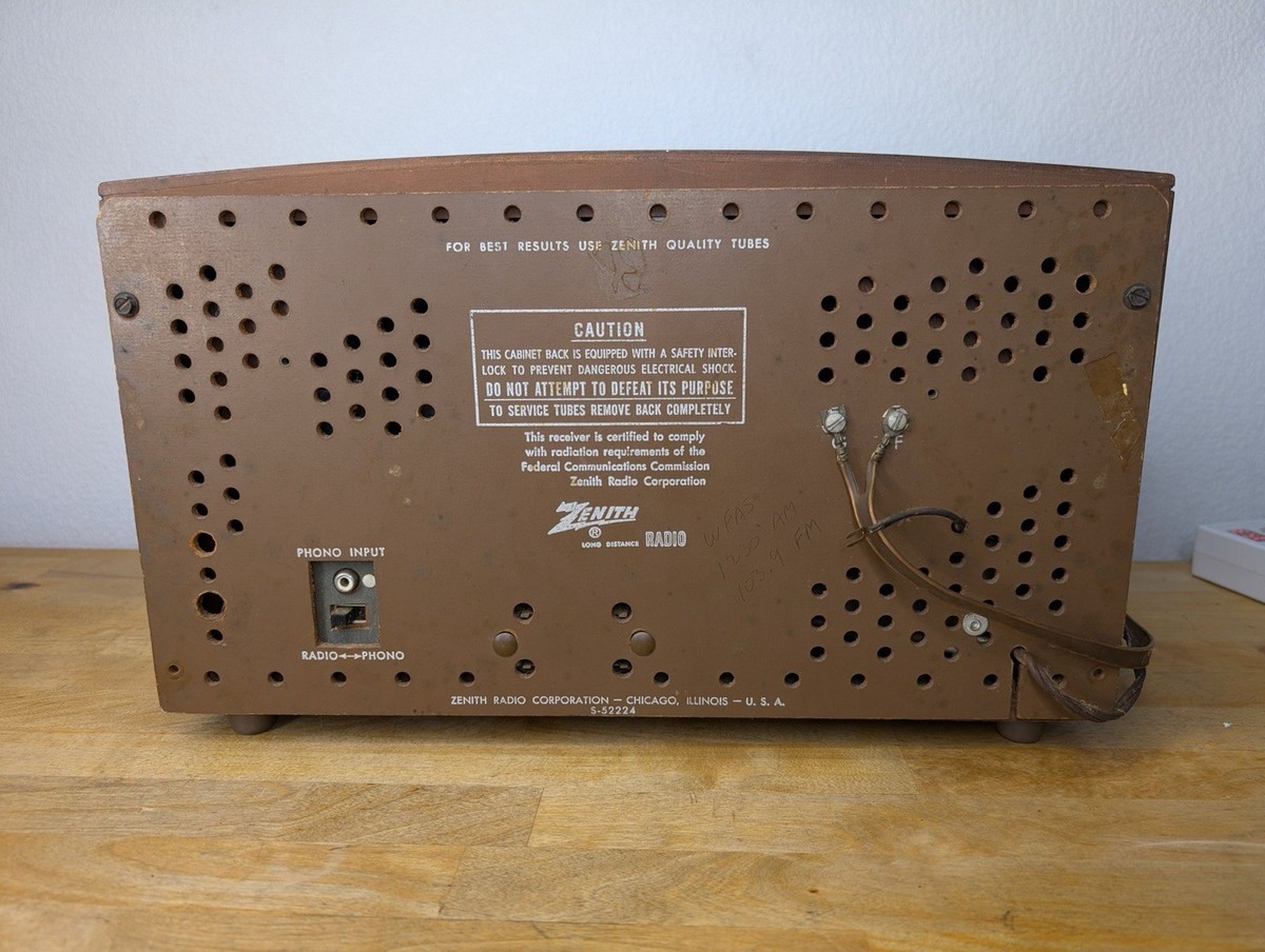 Vintage 1959 Zenith G730 AM/FM Tube Radio Works Well, Phono Input