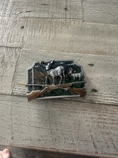 Vintage Elk/Deer Belt Buckle USA Enamel Pewter Siskiyou 1962