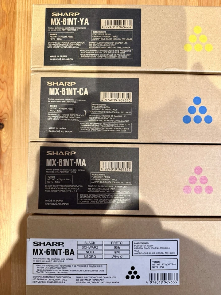 Juego completo de 4 | TONER ORIGINAL SHARP MX-61NT | CIAN MAGENTA AMARILLO NEGRO | NUEVO Foto 3 de 4
