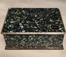 VINTAGE NEW ZEALAND PAUA SHELL SQUARE TRINKET BOX -KOHA