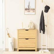 Shoe Storage Cabinet 4 Shelves 3 Drawers Tabletop 4 Legs Modern Unit Natural Woo