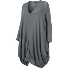 IC Collection Gray 100% Linen Layered Draped Tunic Top V-Neck USA Made Small