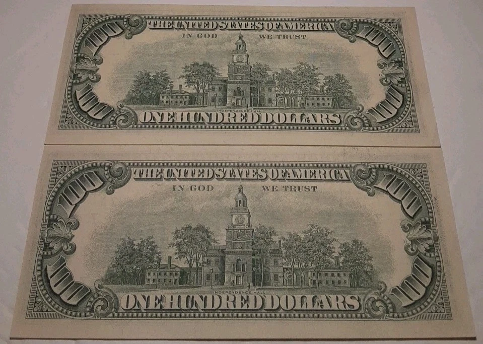 1974 $100 BILLS 2 Lot Sequential Serial Numbers Clean Crisp Authentic Currency - Image 4 of 4