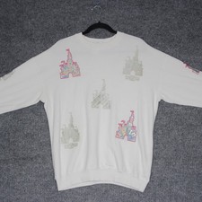 Disney White Sweatshirt Castles Graphic Crewneck Pullover Long Sleeve Womens M