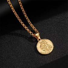 Gold St. Christopher Pendant 22 Inch 4mm Belcher Chain