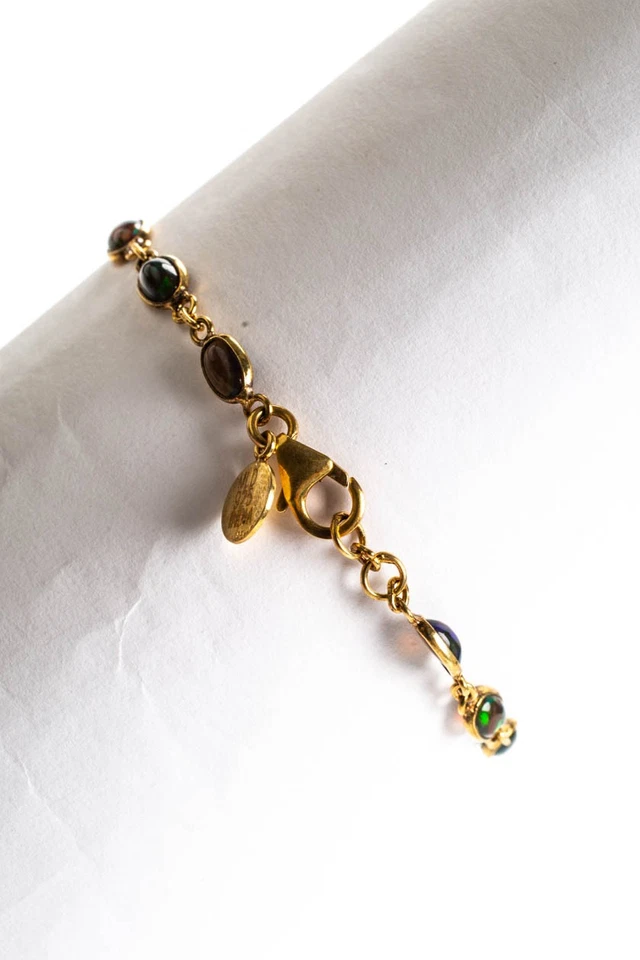 Brazalete tenis cabujón ópalo chapado en oro plata esterlina rarezas para mujer 7" Foto 2 de 4