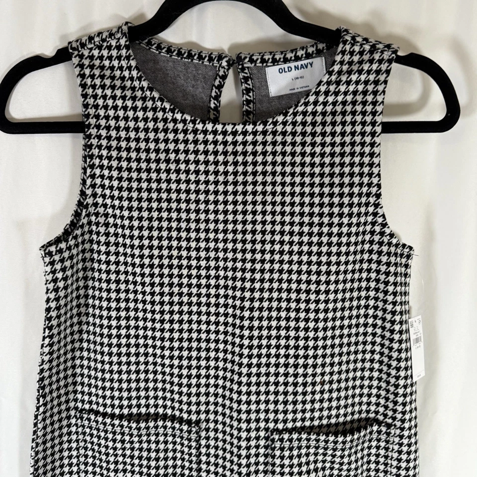 New Old Navy Dress Girls Large 10-12 Black White Pockets Sleeveless Cotton Blend - Image 2 of 4