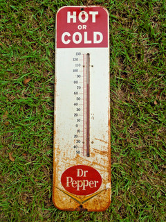Vintage DR PEPPER THERMOMETER Soda Pop Sign Hot Or Cold Metal 26 1/2"