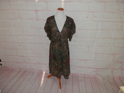 Akemi + Kin Dark Ditsy Floral Sheer Button Front Oversize Puff Sleeve Dress 5010