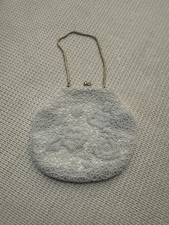 Vintage 1950  s Bridal Purse White Floral Beaded Evening Bag