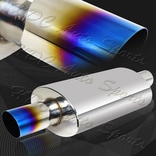 3 Slant Blue Burnt Tip Stainless Steel T-304 Weld On Exhaust Muffler 2.5 Inlet