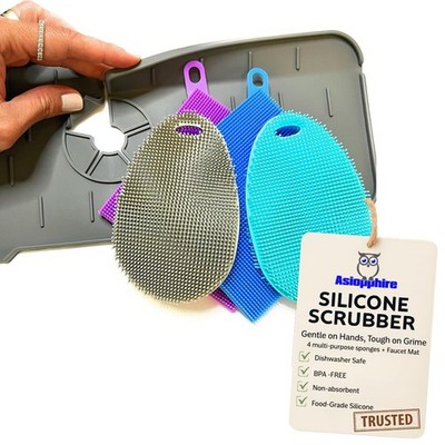 Faucet Mat for Sink - Silicone Scrubber Dish Set, Splash Guard, Food BPA Kitc...