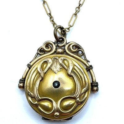 Antique Wightman & Hough 12K Gold Filled 18 Inch Fancy Link Locket Necklace