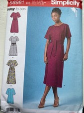 Simplicity Sewing Pattern S8981 Easy-to-Sew Dress & Belt Sizes 14-22 Uncut