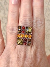 Unique Silver Multi-Stone Amber and Cognac Geometric Ring