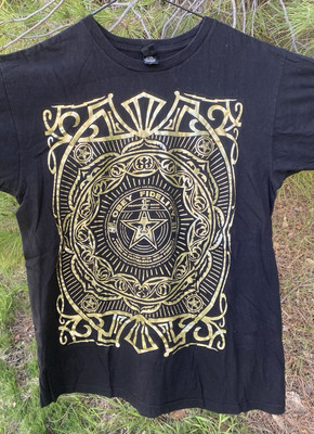 OBEY / Shepard Fairey Large Black T-Shirt Gold Obey Fidelity RARE / NEW