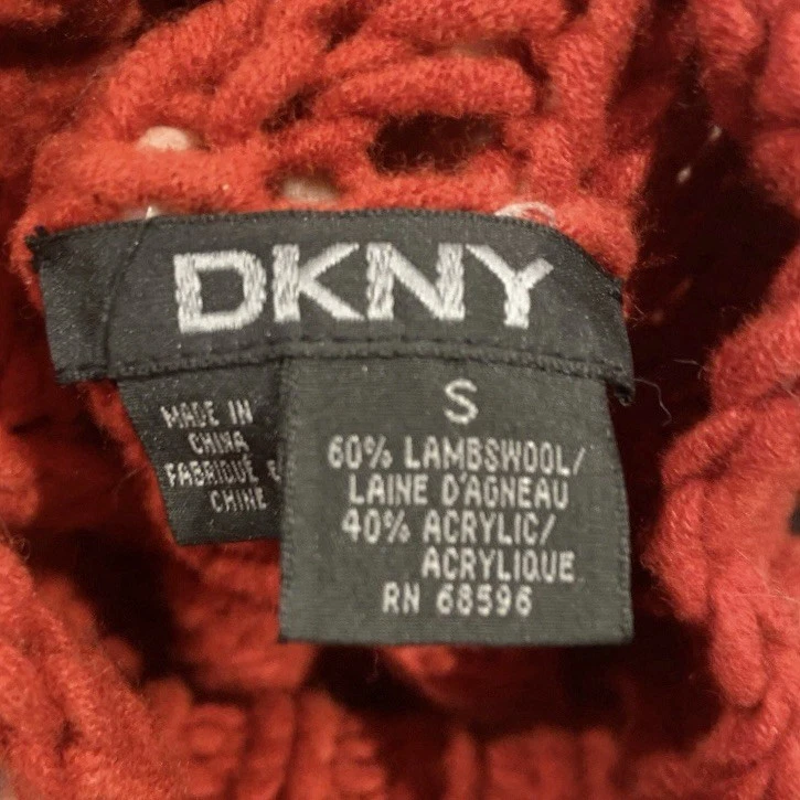 Suéter DKNY Para Mujer Vintage Años 90 Rojo Acanalado Lana Cuello Alto Talla S Foto 2 de 3