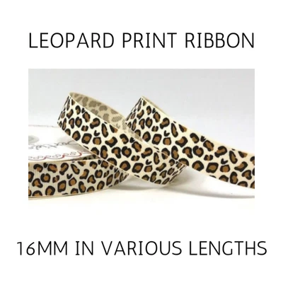 BERTIES BOWS Leopard Print on Cream Grosgrain Ribbon 16mm Birthday cake, celebration, crafts