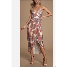 Lulus Janey Blush Paisley Midi Dress Spaghetti Straps Size S Wedding Guest NEW