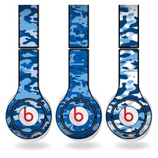 Removable Vinyl Decal - Fits Beats Solo HD Skins-Blue Camouflage Print Set of 3