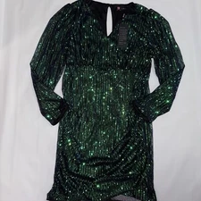 Kancy Kole Green Sequin Irredecent Black Dress 2 XL NWT