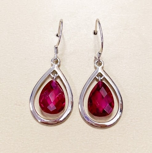 PRECIOSOS PENDIENTES DE ALAMBRE DE PIEDRA DE CORINDÓN ROJO 1,75ctw NUEVOS - Imagen 1 de 3