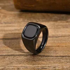 Stylish Black Stone Rings for Men Boys,Waterproof Stainless Steel Geometric Ring