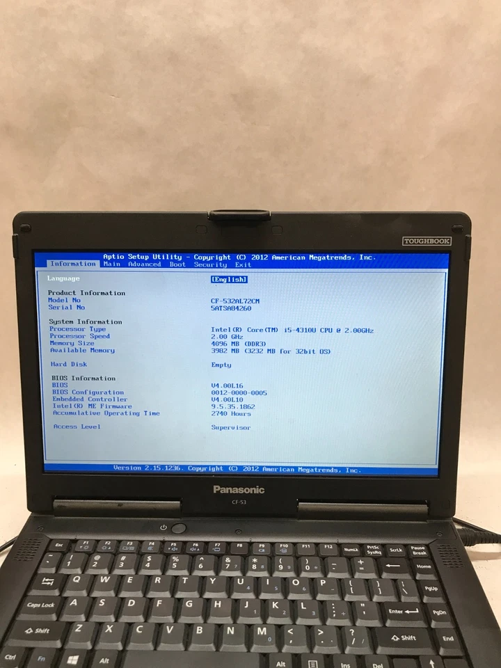 Panasonic ToughBook 14" Intel i5-4310U 2.0GHz 4GB RAM NO HDD/OS NO BATT AS IS DW - Image 2 of 4