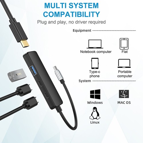 4-Port Type-C 4K HDMI USB HUB For Laptop Computer For Macbook For IPad - Zdjęcie 8 z 12