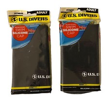 Lot of 2 US Divers Silicone Swim Caps Adult Black One Size Fits Most NEW/SEALED