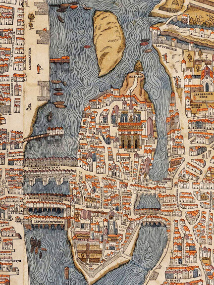 france vintage 邸宅のデッサン Paris 1550 Historic City Map - Vintage France Plan de Paris