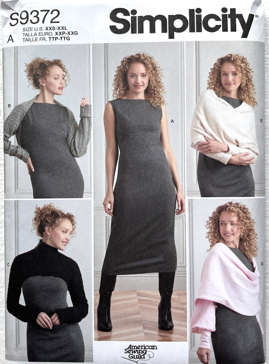 simplicity misses knit dress and shrugs-xxs-xs-s-m-l-xl-xxl -ss9372a Simplicity Pattern S9372 Misses' Knit Dress and Shrugs Sizes: XXS