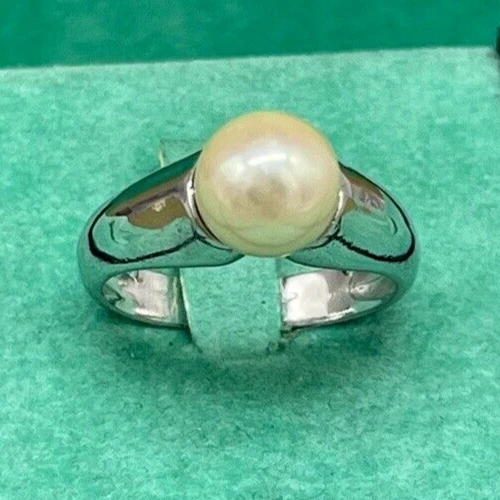 Anello perla donna naturale di fiume tonda liscia argento 925 italiano Misura 13 - Immagine 2 di 4