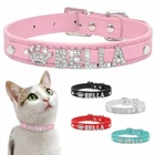 Bling Rhinestone Letter Dog Cat Collar Personalized Leather Adjustable Name Tag