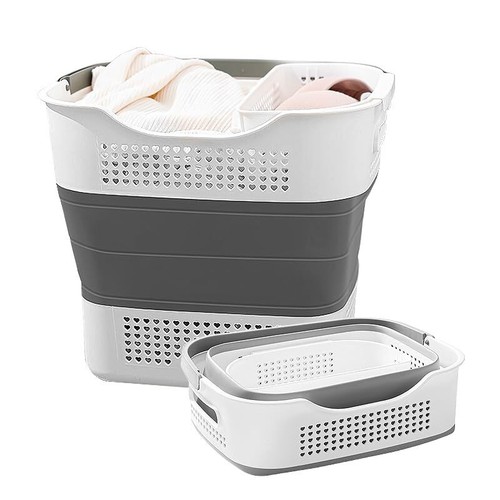 Collapsible Laundry Baskets with Small Basket Big Foldable Plastic Space Saving