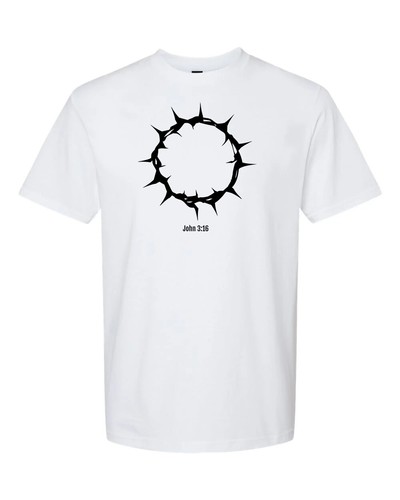 Gildan Crown of Torns Size S to XL Black/White John 3:16 T-Shirt 100% Cotton - Picture 2 of 4