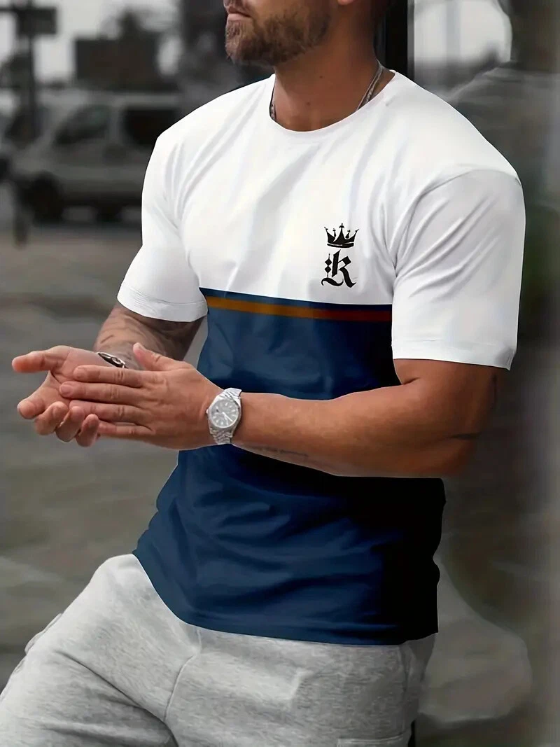 Camiseta Novedad Moda Patrón De Corona Casual Mangas Cortas