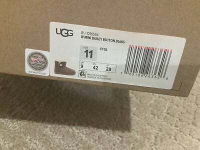 UGG W Mini Bailey Button Bling Suede Chestnut Boots Women's Sz 11